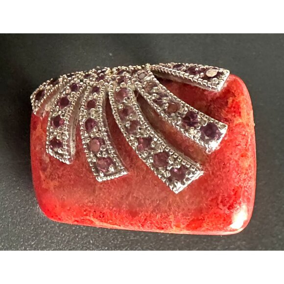 Sterling Silver & Red Coral Ring With Ruby Accents Handmade In Thailand Size 7 - Picture 4 of 6